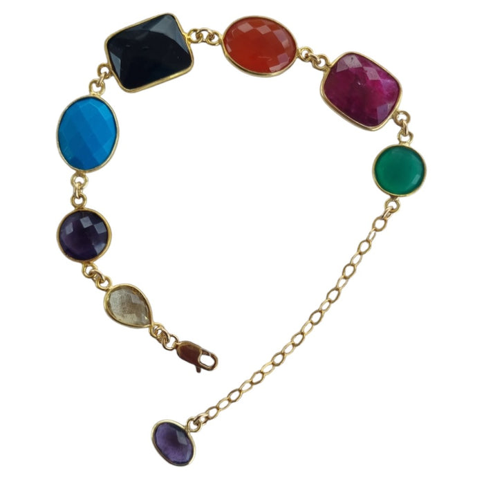 Monty Green Onyx, Ruby, Carnelian, Onyx, Turquoise, Amethyst and Green Amethyst Gold Plated Sterling Silver bracelet