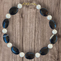 Noir Carved White Coral and Sardonyx banded Agate Necklace