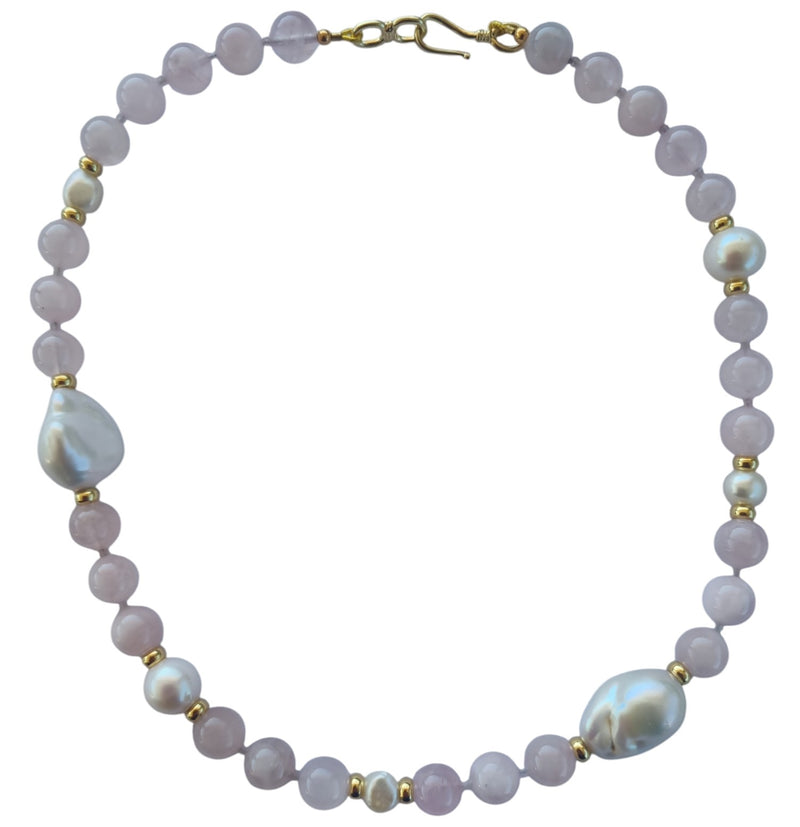 Joyla Rose Quartz and Pearl Necklace