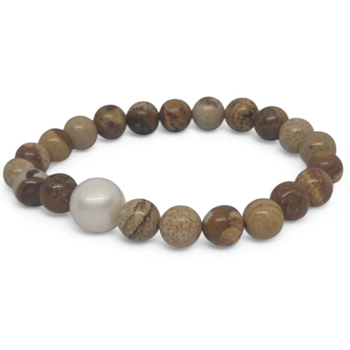 Picture Jasper and Freshwater Pearl Elastic Bracelet