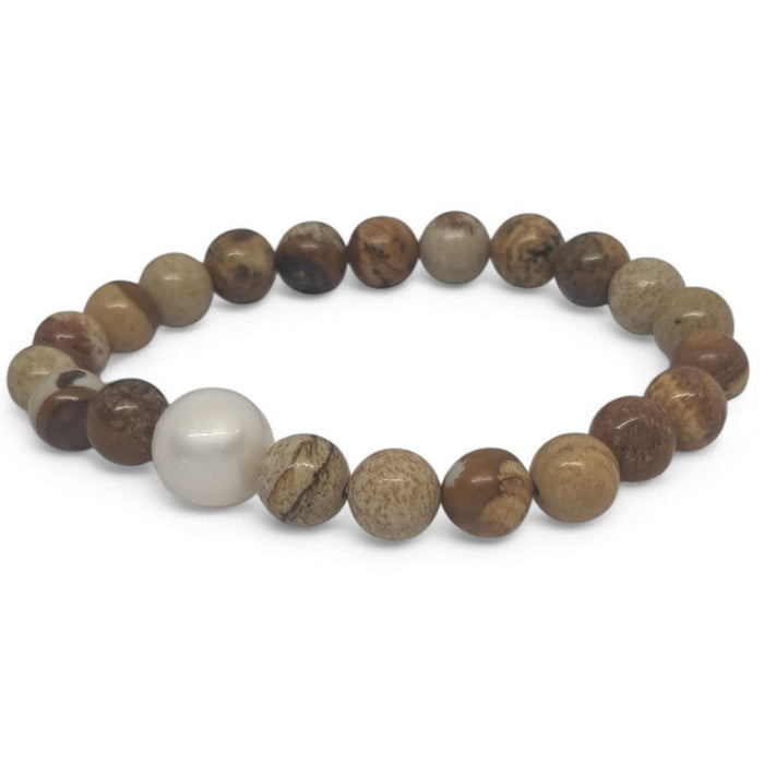 Picture Jasper and Freshwater Pearl Elastic Bracelet