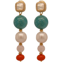 Prego Amazonite, Pearl, Rose, Quartz and Coral Earrings