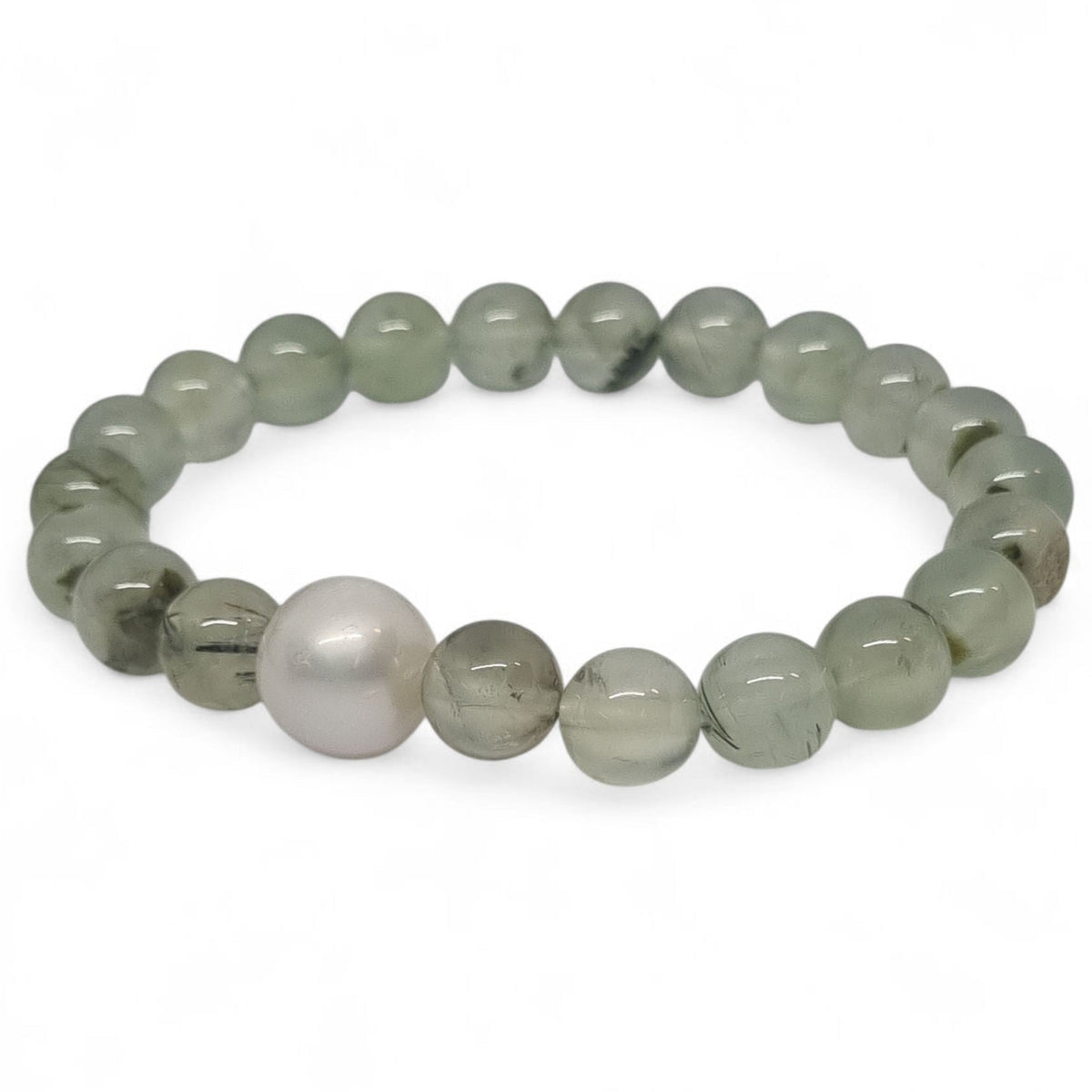 Prehnite and Freshwater Pearl Elastic Bracelet