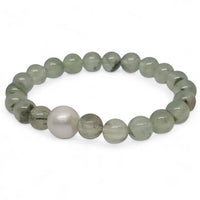Prehnite and Freshwater Pearl Elastic Bracelet