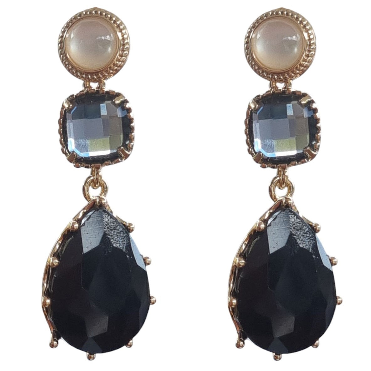 Primavera Crystal Earrings Mother of Pearl Onyx