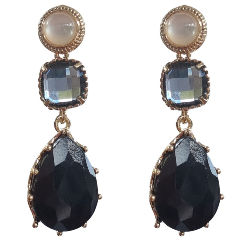 Primavera Crystal Earrings Mother of Pearl Onyx