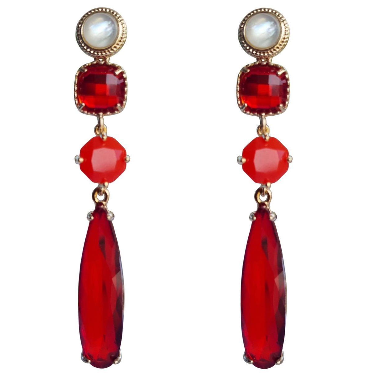 Primavera Crystal Earrings Mother of Pearl Red