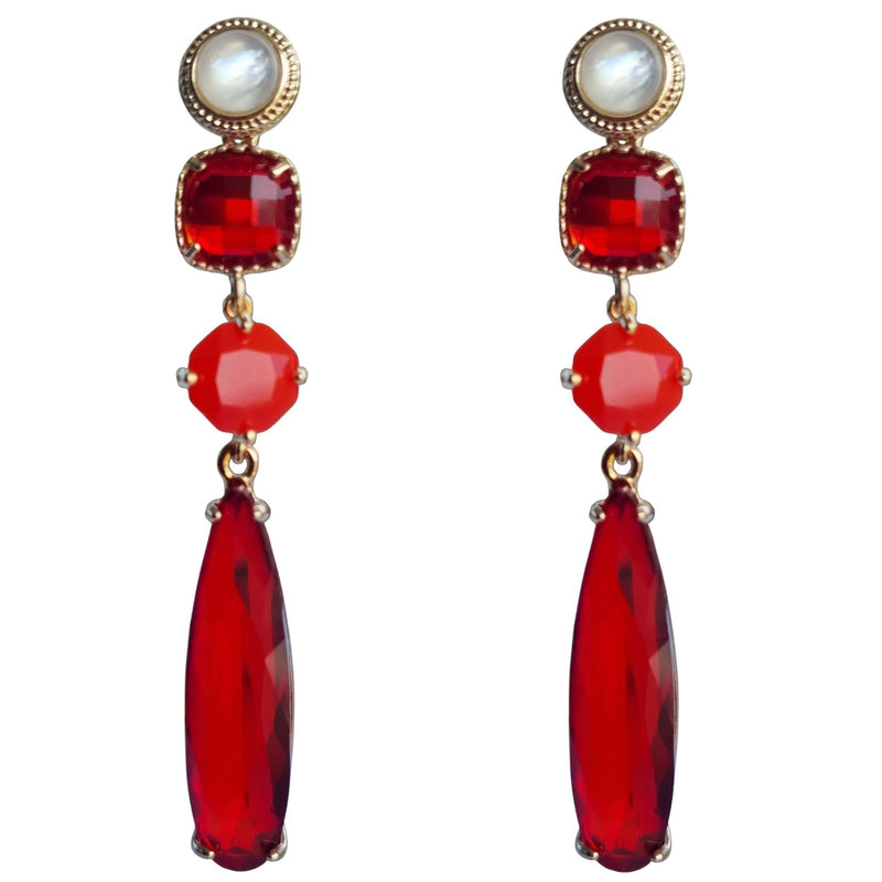 Primavera Crystal Earrings Mother of Pearl Red