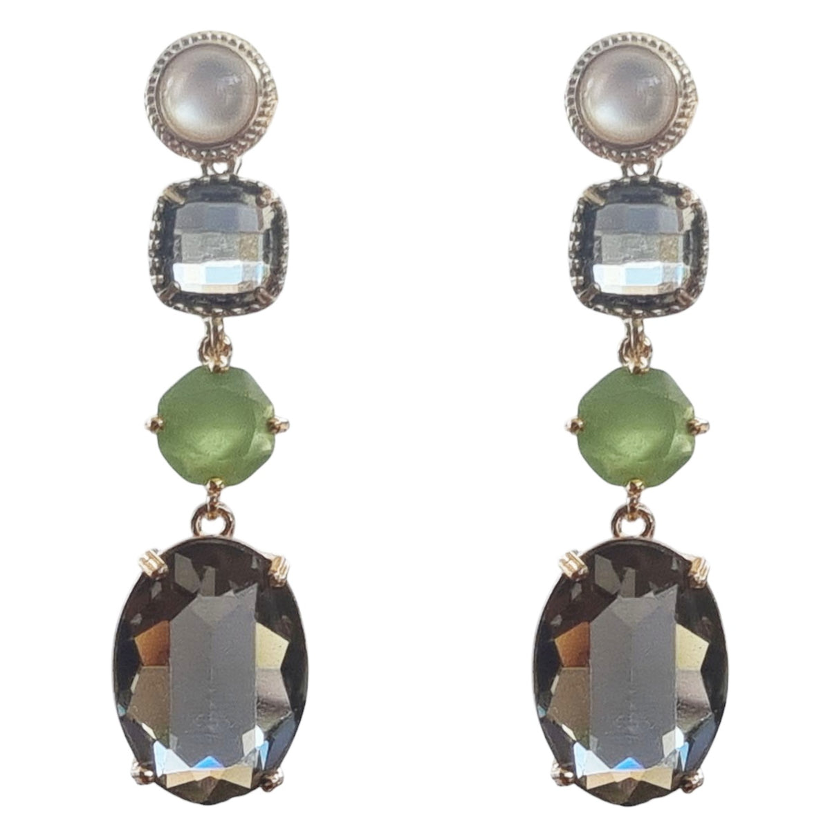 Primavera Crystal Earrings Mother Of Pearl Olive Green