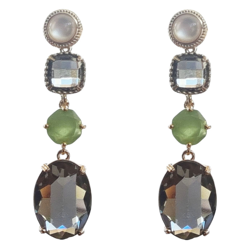 Primavera Crystal Earrings Mother Of Pearl Olive Green