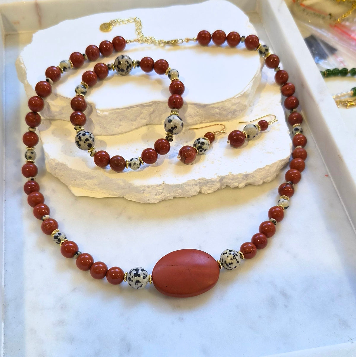 Ravello Red and Damation Jasper necklace bracelet and earrings