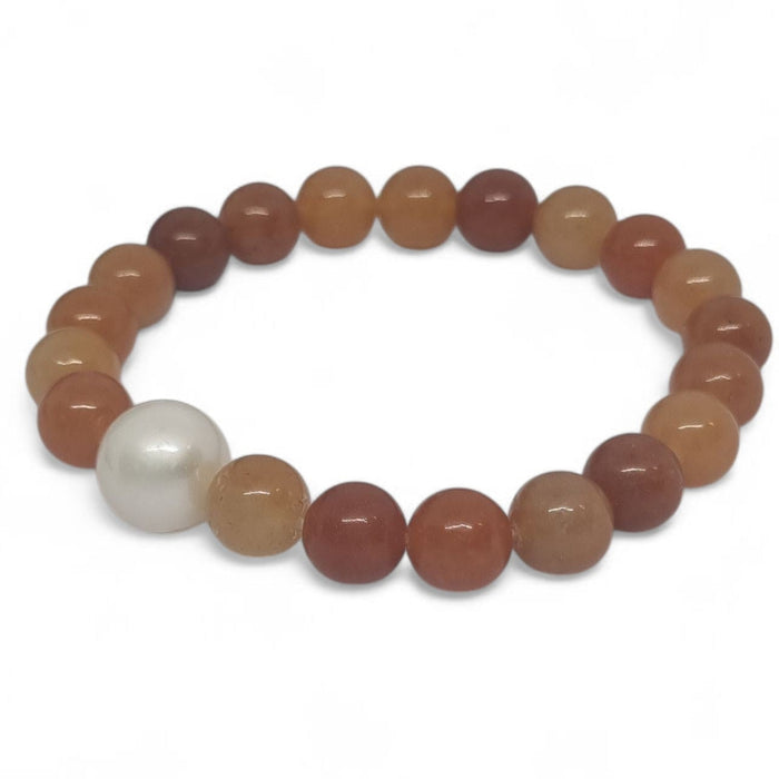 Red Adventurine and Freshwater Pearl Elastic Bracelet