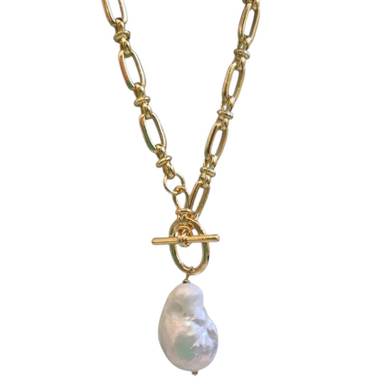 Rosa Large Baroque Freshwater Pearl Toggle Chain Necklace