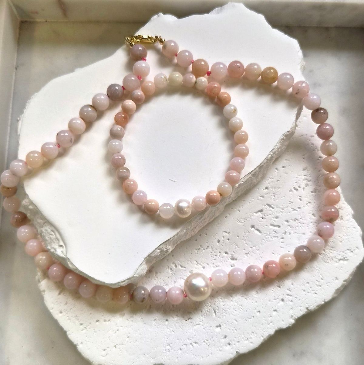 Rosalie Pink Opal and Pearl Bracelet and necklace