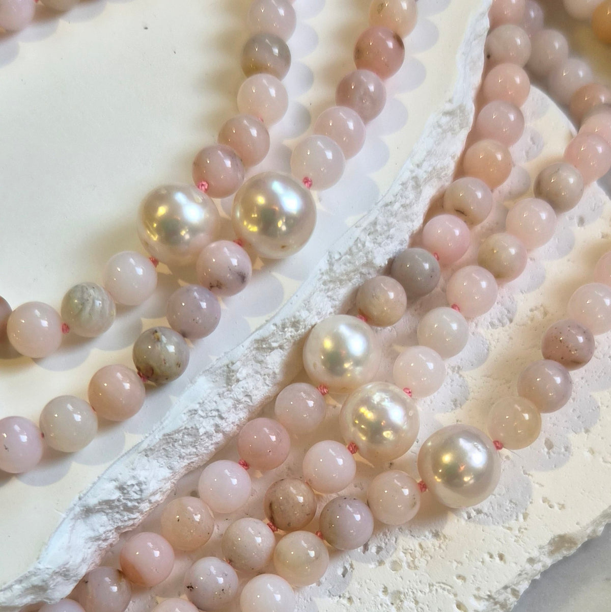 Rosalie Pink Opal and Pearl Necklace