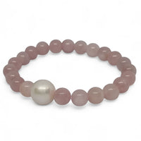 Rose Quartz (Madagascar) and Freshwater Pearl Elastic Bracelet