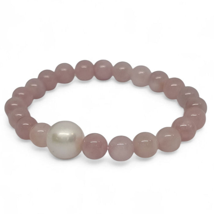 Rose Quartz (Madagascar) and Freshwater Pearl Elastic Bracelet