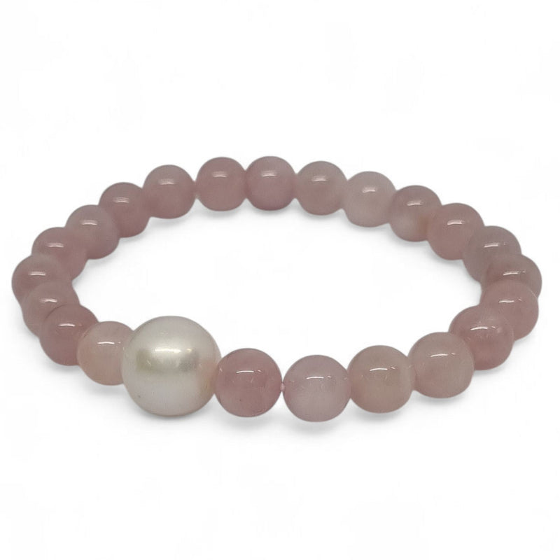 Rose Quartz (Madagascar) and Freshwater Pearl Elastic Bracelet
