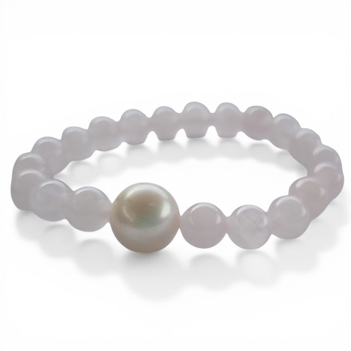 Rose Quartz and Freshwater Pearl Elastic Bracelet