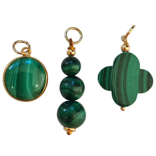 Sage Malachite Gemstone Pendant and Charms