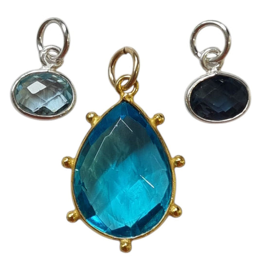 Sage Blue Topaz Gemstone Pendant and Charms