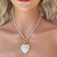 Sage Mother Of Pearl Heart Pendant Charms with essential pearl necklace