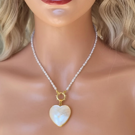 Sage Mother Of Pearl Heart Pendant Charms with essential pearl necklace