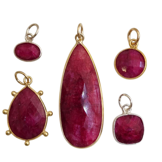 Sage Ruby Gemstone Pendant and Charms