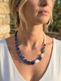 Santorini Lapis Lazuli and Pearl Necklace