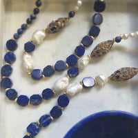 Santorini Lapis Lazuli and Pearl Necklace