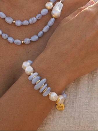 Sava Blue Lace Agate and Pearl Bracelet