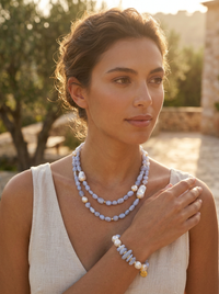 Sava Blue Lace Agate and Pearl Bracelet and necklace