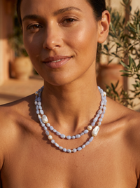 Sava Blue Lace Agate and Pearl necklace