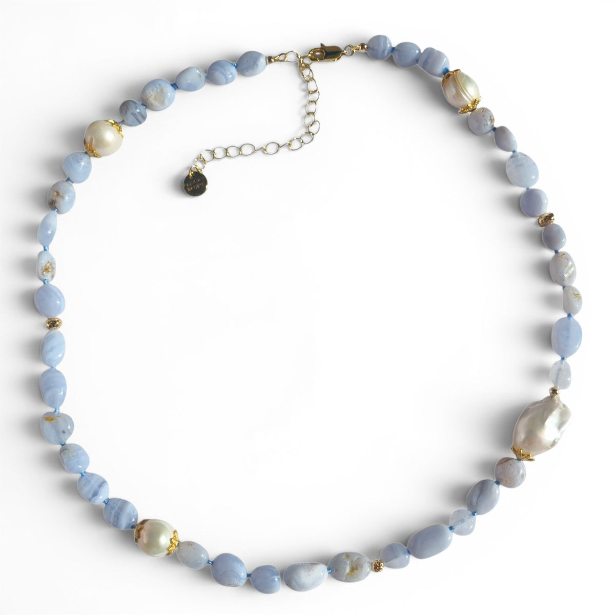 Sava Blue Lace Agate and Pearl necklace