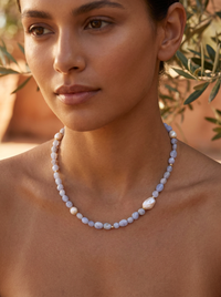 Sava Blue Lace Agate and Pearl necklace