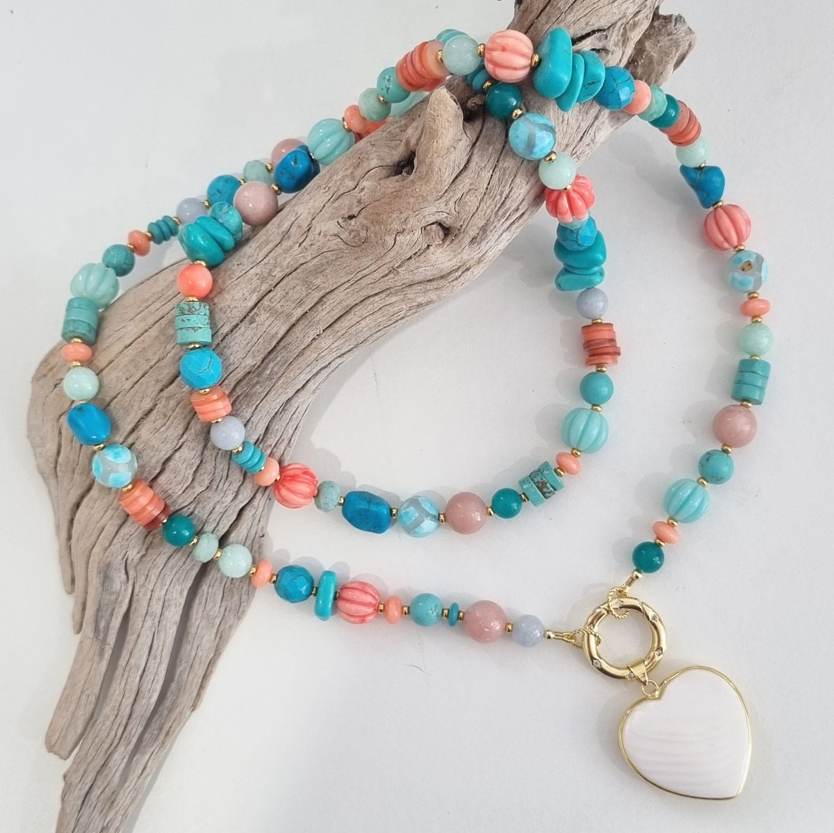 Sea Treasures Coral, Turquoise, Opal, Amazonite Necklace
