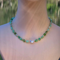 Seafoam Reverie Chrysophase and Keshi Pearl Necklace