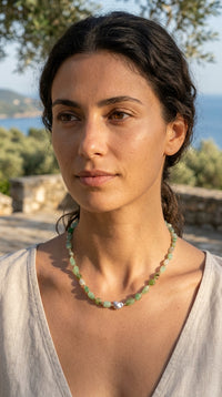 Seafoam Reverie Chrysophase and Keshi Pearl Necklace