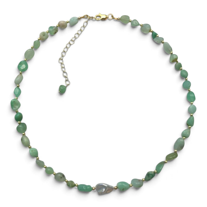 Seafoam Reverie Chrysophase and Keshi Pearl Necklace