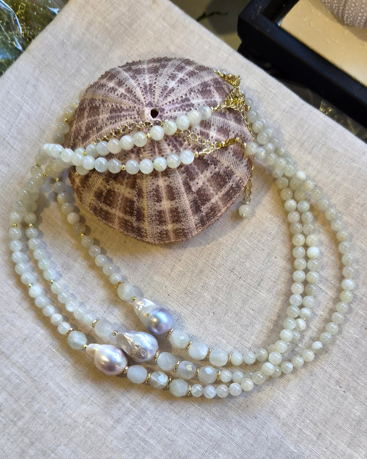 Selunara Moonstone and GreyWhite Baroque Freshwater Pearl Necklace