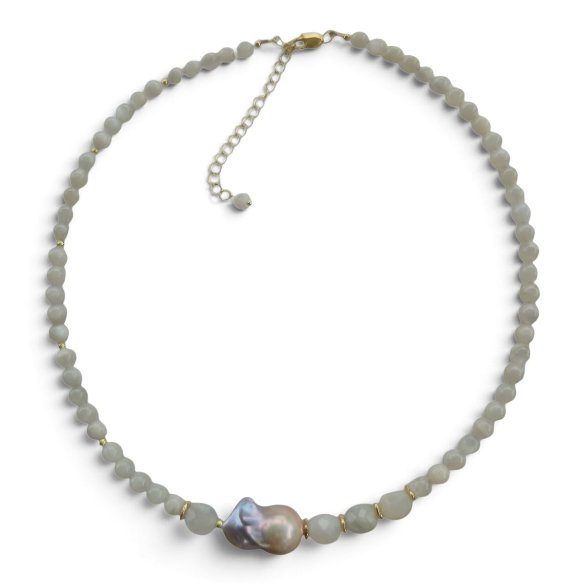Selunara Moonstone and Grey Baroque Freshwater Pearl Necklace