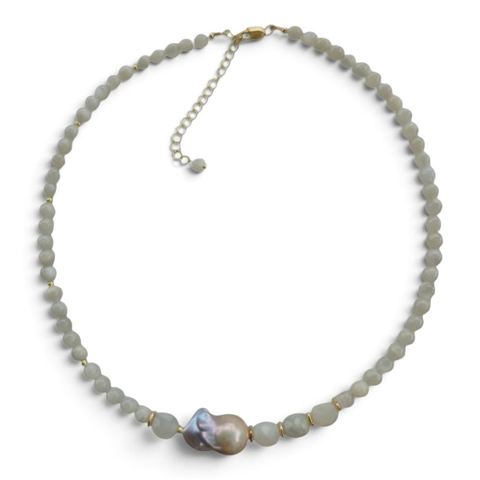 Selunara Moonstone and Grey Baroque Freshwater Pearl Necklace
