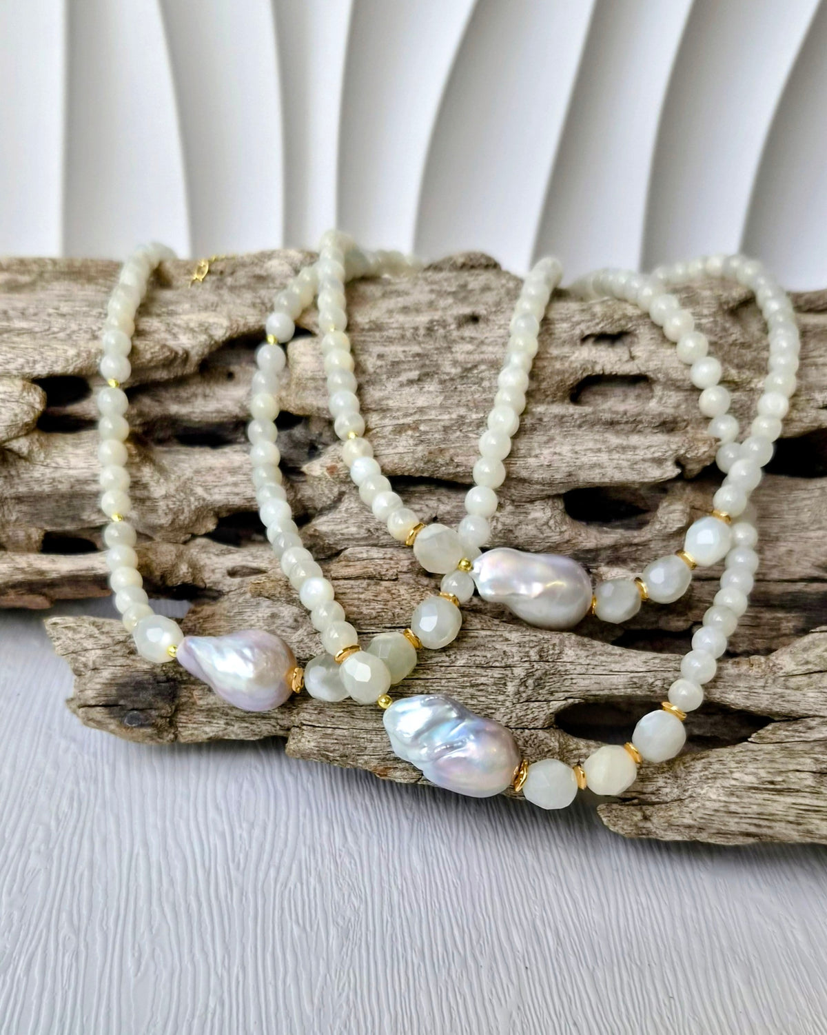 Selunara Moonstone and Grey Baroque Freshwater Pearl Necklace