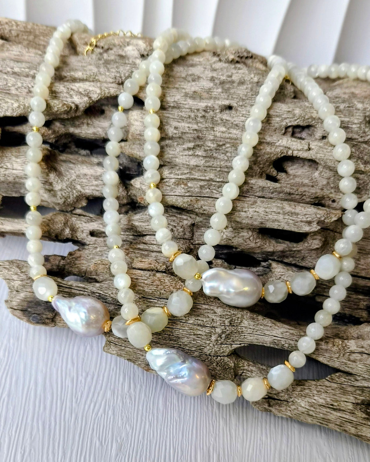 Selunara Moonstone and Grey Baroque Freshwater Pearl Necklace
