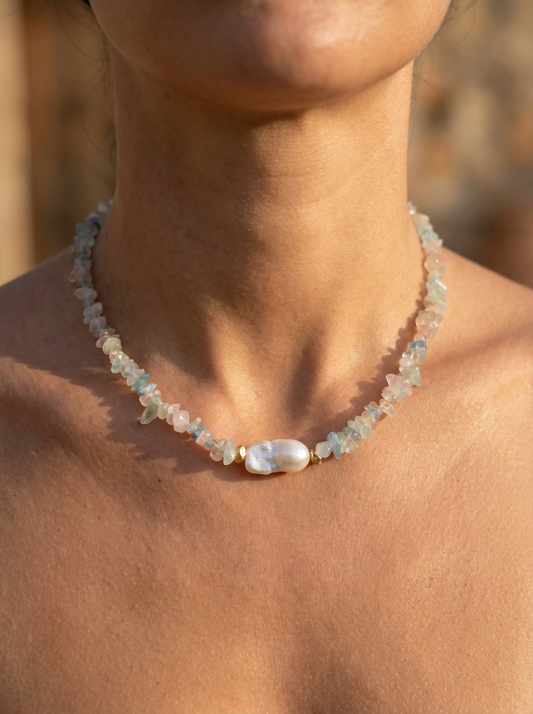 Serafina Beryl and Baroque Pearl Necklace