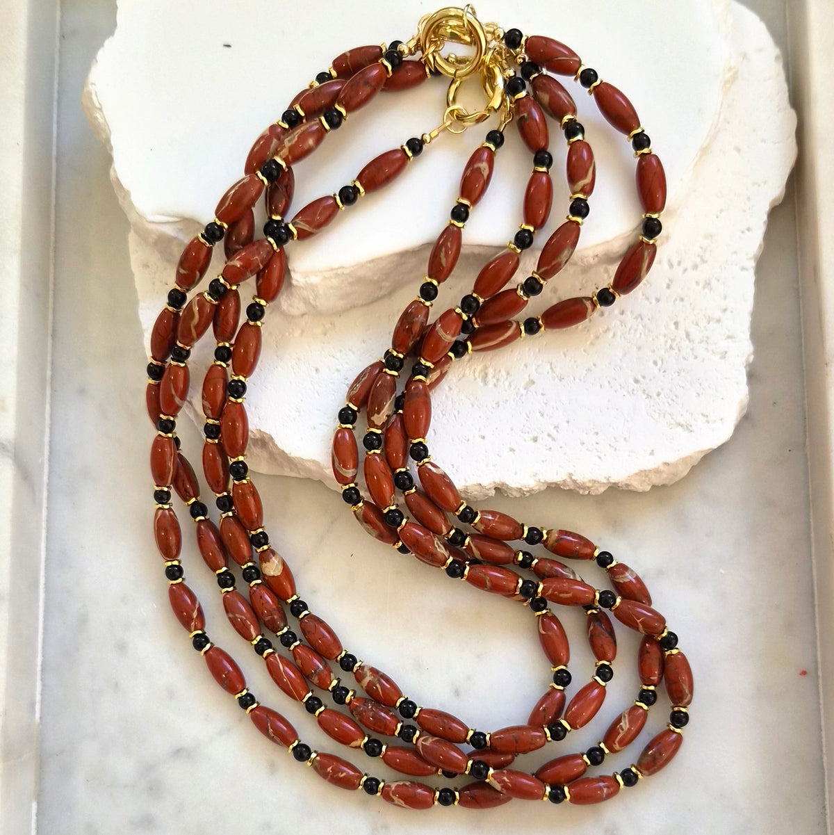 Siena Red Jasper and Onyx Necklace