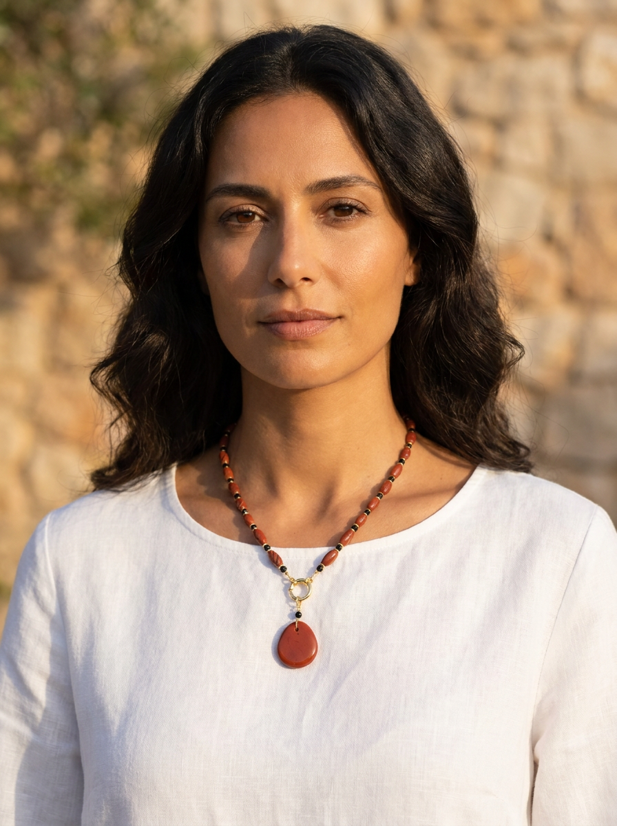 Siena Red Jasper and Onyx Necklace