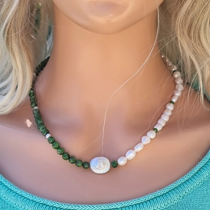 Sierra Freshwater Pearl and Chrome Diopside Necklace