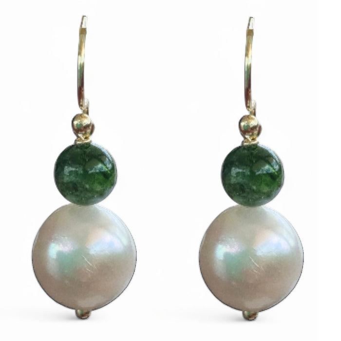 Sierra Freshwater Pearl and Chrome Diopside Earrings