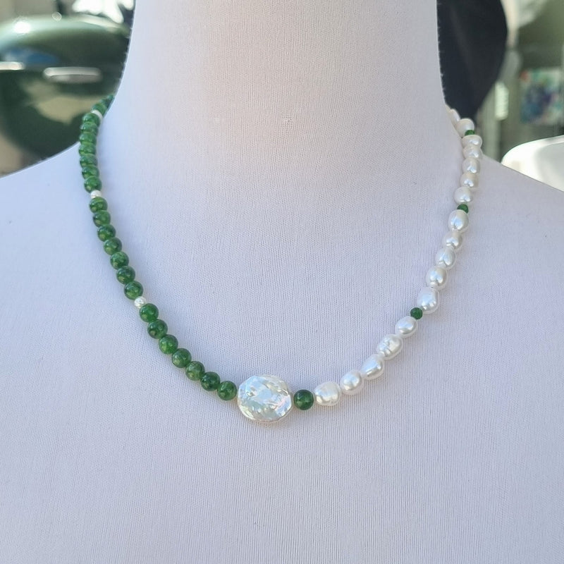 Sierra Freshwater Pearl and Chrome Diopside Necklace